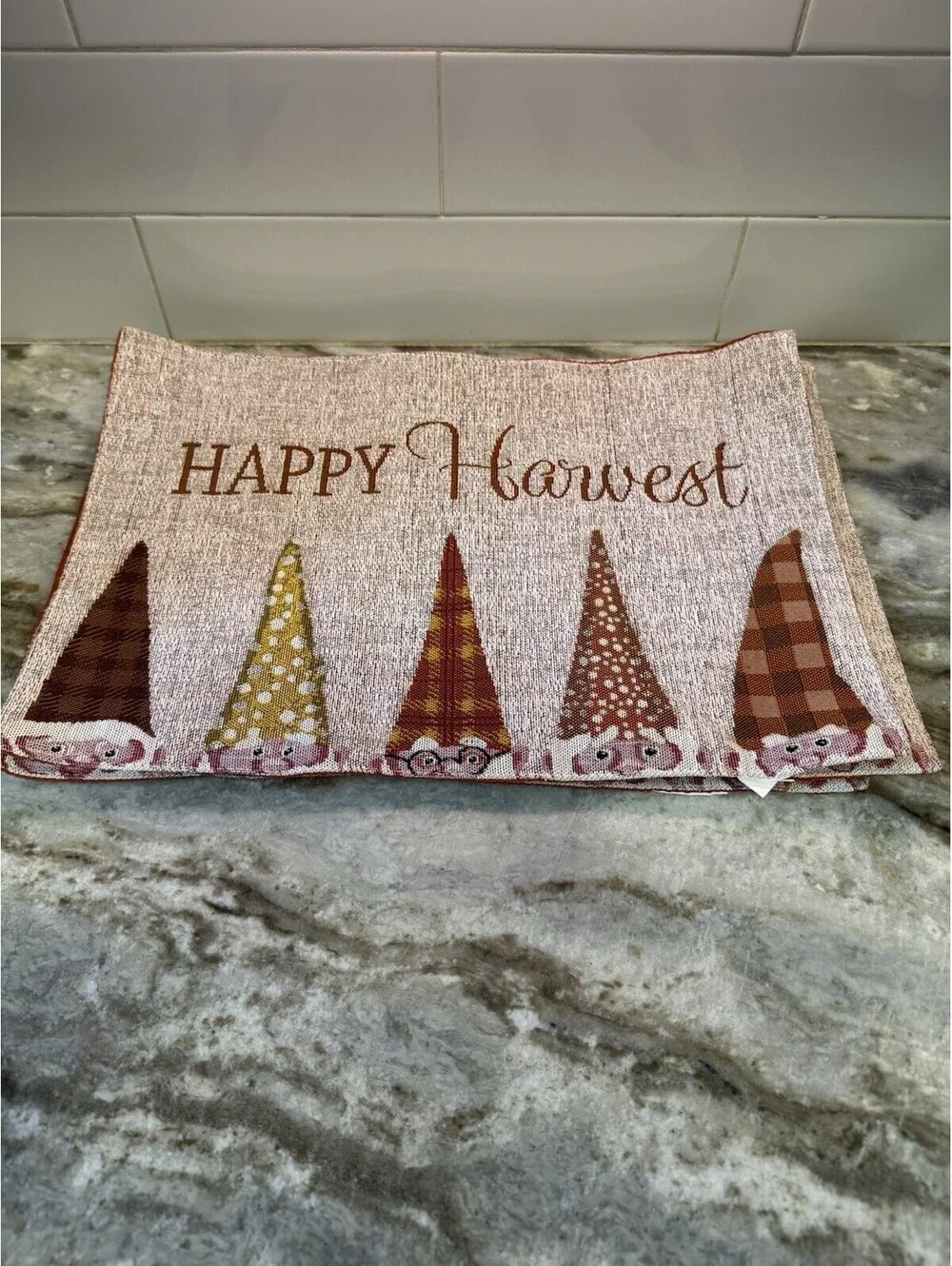 Fall Holiday Happy Harvest Gnome Placemats, Set of Four (4) Colorful Tapestry